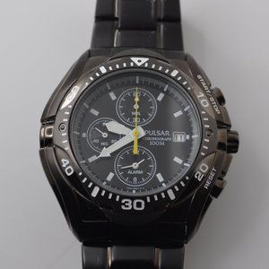 Pulsar men's pf3663 tech gear alarm chronograph black ion watch